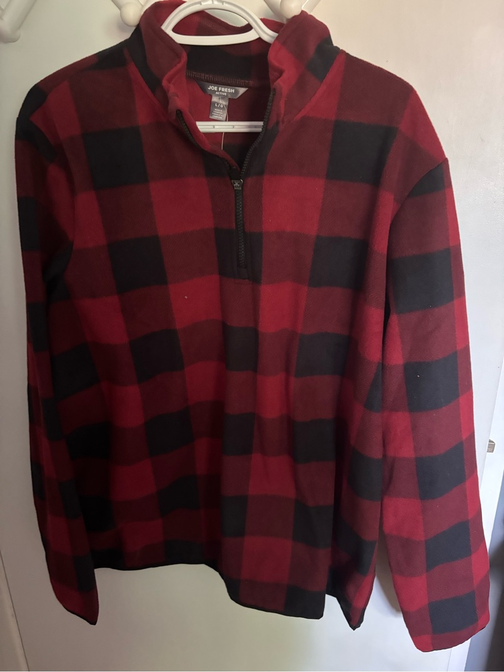 Joe Fresh Red and Black Plaid Quarter-Zip Pullover
